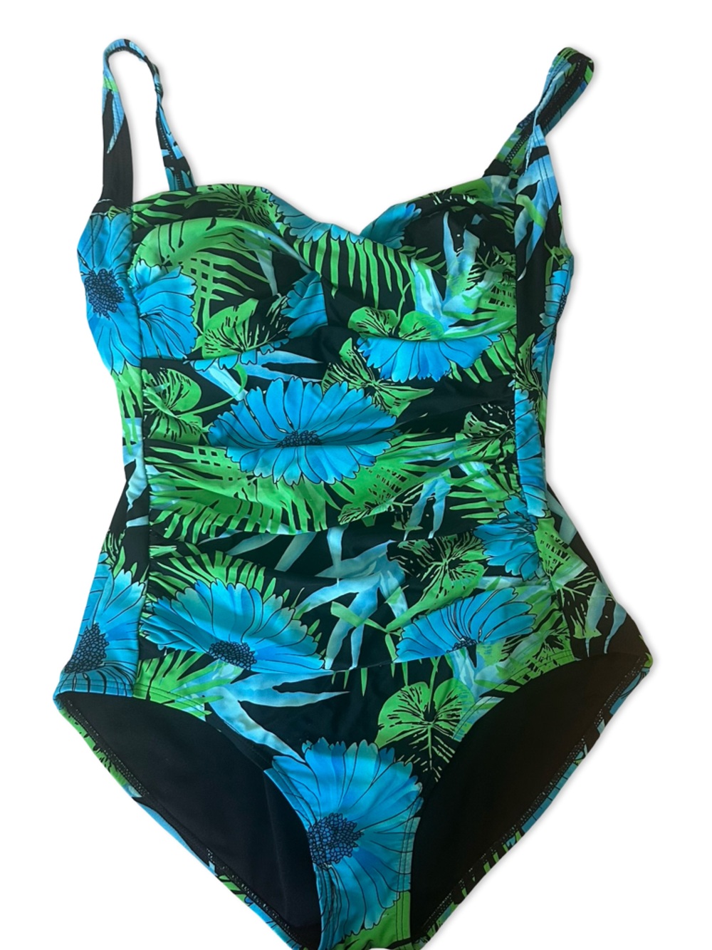 Blue & Green Floral women’s One-Piece Swimsuit with Tummy control.